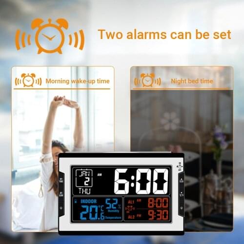 Digital Clock with Indoor Temperature Humidity Thermo-Hygrometer Thermometer & Hygrometer Large Color Display with Backlight