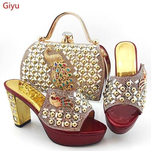Doershow Italian Shoes with Matching Bags Italian Design wine African Nigeria Shoes and Bag Set for Parties for Women SYG1-23