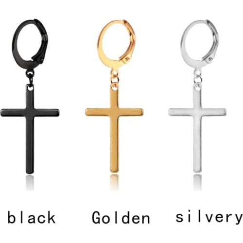 Best selling black gold silver color titanium steel cross pendant cartilage drop earrings men and women fashion punk accessories