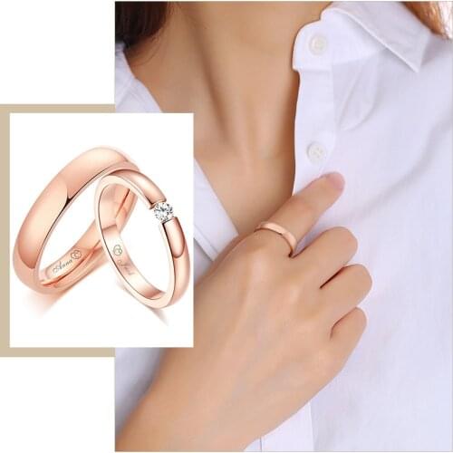 Personalize Engrave Couple Wedding Rings for Women Men 585 Rose Gold Stainless Steel His and Her Promise Love Custom Jewelry