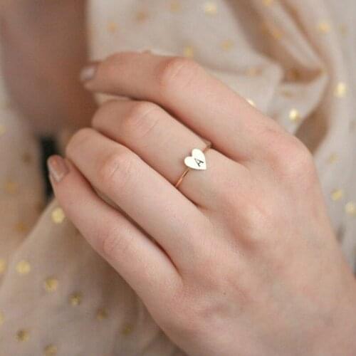 Letter ring, fashion A-Z full letter peach heart ring womens couple girlfriends ring gift