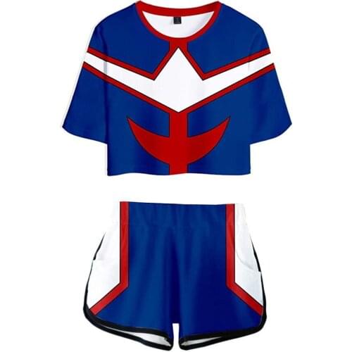 MHA Crop Short Suit Anime Cosplay My Hero Academia 3D Print Sweet T-shirt Pants Two Piece Women Tracksuit Outfit Summer Matching