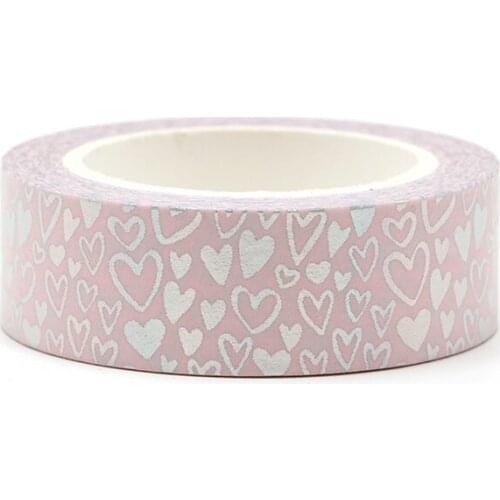 New 1PC silver foil hearts Washi Tape Rice Paper DIY Scrapbooking Adhesive Masking Tape 1.5cm*10m Stationery