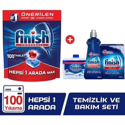 Finish All In One 100 Tablet Dishwasher Detergent + Cleaning Care Set