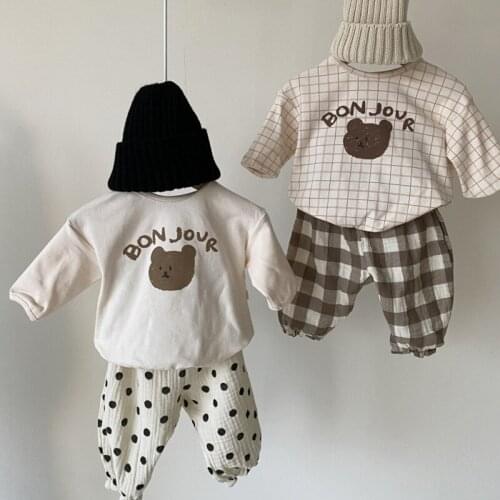 Autumn Baby Long Sleeve T Shirts 2021 New Cute Bear Print Boys Sweatshirt Cotton Baby Girl Cartoon Tops Toddler Kids Shirts