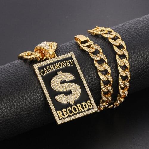 Necklace for Men Women Hip Hop Dollar Sign Brand Pendant Necklaces Miami Gold Cuban Link Chain Iced Out Bling Men Jewelry Choker