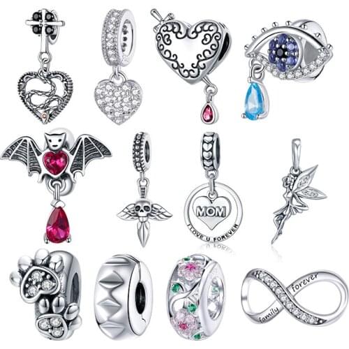 WOSTU Authentic 925 Sterling Silver Hot Sale Skull Beads Charms Pendant Fit Bracelet Women Party Fashion DIY Jewelry Gift Making