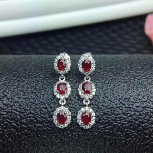 Natural ruby stud earring Free shipping Original real ruby 925 sterling silver Per jewelry