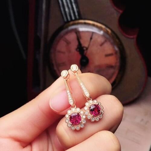Natural red garnet drop earrings 925 silver natural gemstone earrings women Elegant lovely round Sun flower woman party gift