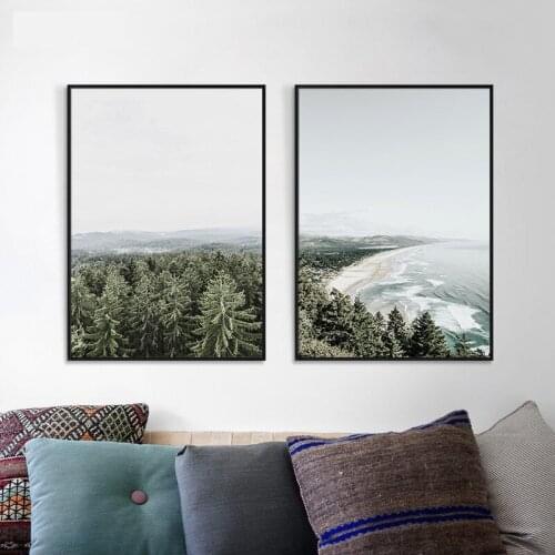 Nordic Style Modern Decoration Canvas Painting Living Room Seascape Forest Landscape Painting Wall Pictures for Living Room