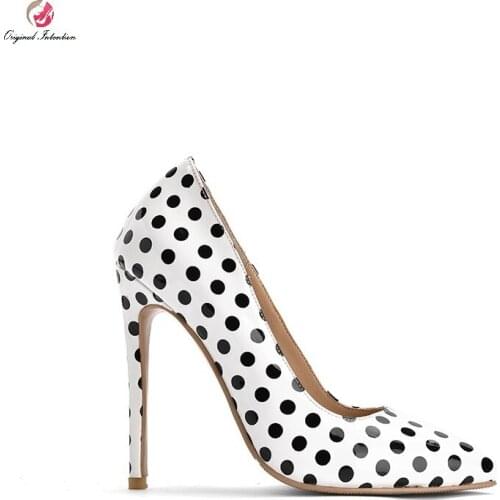 Womens Pumps Office Ladies Stiletto High Heels Sexy Pointed Toe Black White Polka Dot Shallow Fashion Wedding Heels Shoes Women