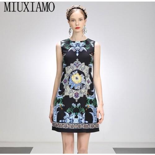 MIUXIMAO 2021 Spring Summer Party Dress Flower Diamonds Above Knee Tank Office Lady Dark Blue Casual Dress Women Vestidos