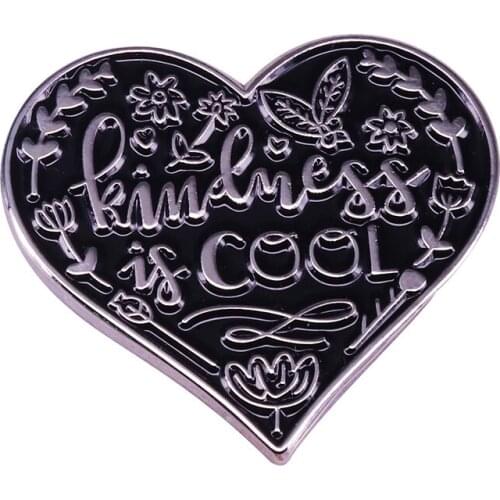 Gorgeous Kindness Is Cool Pin Lovely Black Enamel Brooch With A Finish Heart-shaped Badge