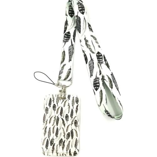 Vintage Leaves Feathers Key lanyard Car KeyChain ID Card Pass Gym Mobile Phone Badge Kids Key Ring Holder Jewelry Decorations