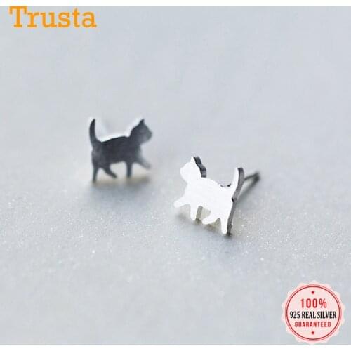 Trusta Newest 925 Sterling Silver Womens Jewelry Fashion Tiny 8mmX9mm Cat Stud Earrings Gift For Girls Kid Lady Women DS126