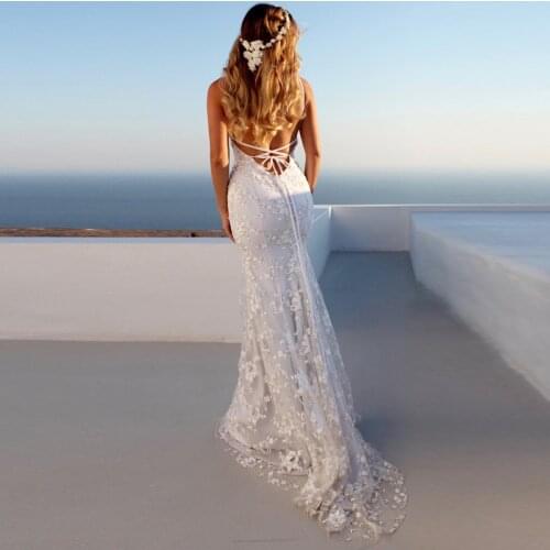 Summer Bride Lace Long Dress Bohemian Sexy Back Backless White Dress Mermaid Dresses Female Vestidos Honeymoon Trip Clothes