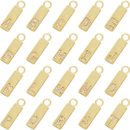 ZHUKOU Gold Geometric Rectangle Letter charms CZ Crystal Letter Pendant for Handmade Necklace Jewelry Accessories WholesaleVD929