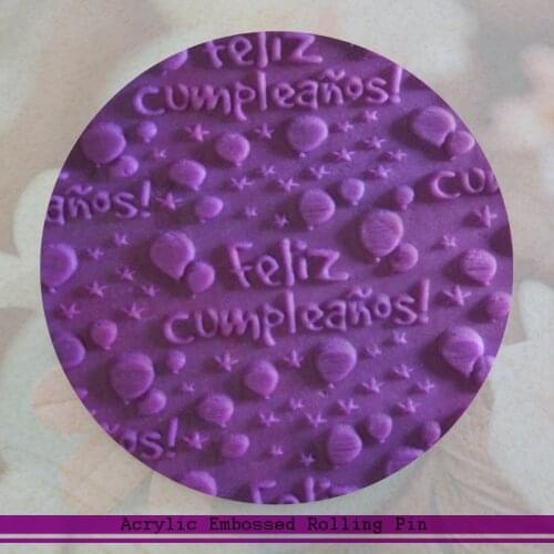 1 Piece Feliz Compleanos Pattern Textured Roll Pins Happy Birthday In Spanish Cake Decorating Kitchen Tools