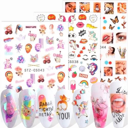 1pcs Slime Sculpture Sexy Lips Nail Sticker Avocado Heart Unicorn Anime Nail Sliders Gel Polish Nail Equipment SASTZCS034-049