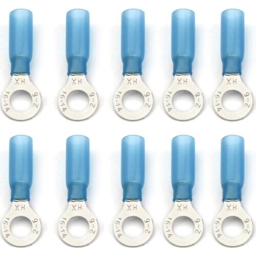10PCS HRV2-6 Heat Shrink Butt Ring Terminal 16-14 AWG Insulated Electrical Wire Cable Splice Terminal Connectors Kit