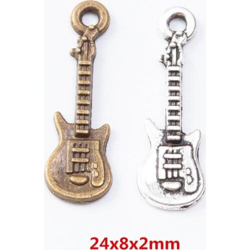 100 pieces of retro metal zinc alloy guitar pendant for DIY handmade jewelry necklace making 7216