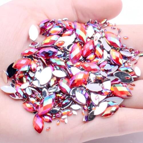 1000pcs 3x6mm Marquise Earth Facets AB Colors Acrylic Flatback DIY Rhinestones Gems For 3D Nail Art Glitter Decorations Stones
