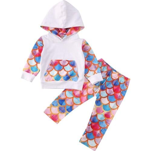 2PCS Toddler Baby Girls Kids Mermaid Long Sleeve Hooded Pants Autumn Winter Outfit Clothes 1-4Y