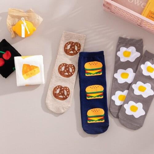 3 Pair/set Fashion Street Burger Cheese Socks Creative Funny Cartoon Poached Egg Breathable Women Men Socks Happy Unisex Socks
