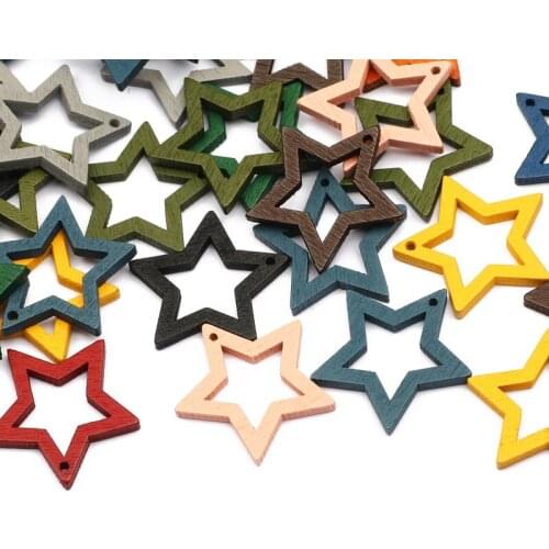 Colorful Star Natural Wood Beads Wooden 30pcs 24mm Loose Spacer Beads For Jewelry Making DIY Necklace Bracelet Accessories