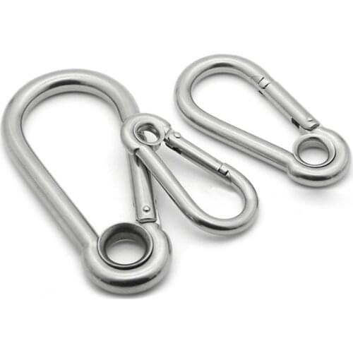 5pcs M10 Silver Multifunctional Eyelet Spring shap Quick hook Chain Fastener Hook Carabiner Stainless Steel Hiking Camping