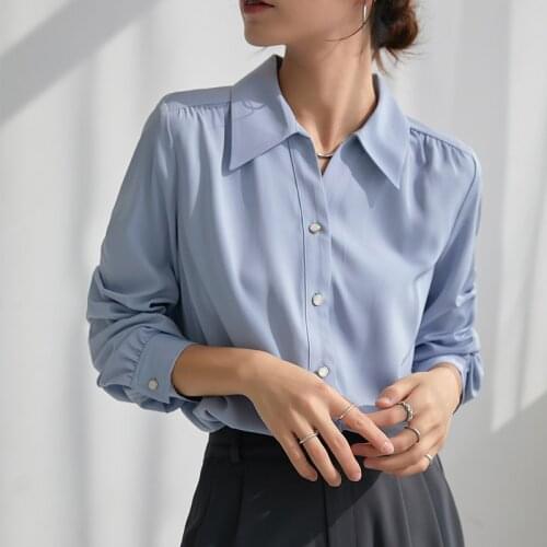 Women Blouses Office Lady Tops White Blue Long Sleeve 2021 Loose Chiffon Shirt Female Vintage Blouse Autumn Winter