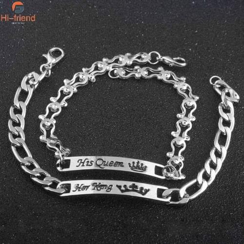 6 Style His Queen Her King Black Silver Color Women Male Chain Crystal Couple Bracelet for Men Wrist Decoration Jewelry