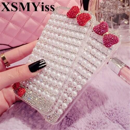 XSMYiss For Huawei Honor 8 9 10 20 Lite V10 V20 7X 8X Nova2 3 4 5 Pearl Bow Phone case Shine Soft Rubber Diamond Back Cover
