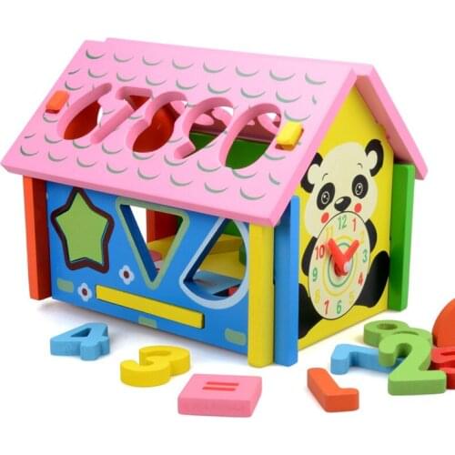 Wooden digital learning home educational pink houses geometry can tear open outfit multifunctional baby assemble puzzle toys