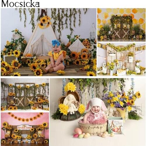 Newborn Kid Sunflower Birthday Portrait Backdrop for Photography Cake Smash Garden Photo Background Studio Photocall Props