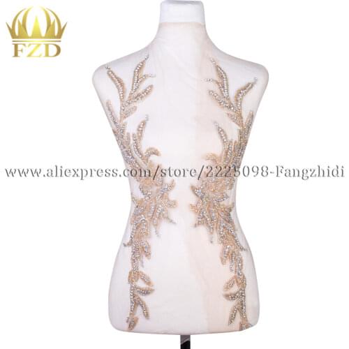 FZD 1 Pair Handmade sew on Rhinestone Patch Tassels bodice applique bodices patches Craft Materials Basteln for Women clothing