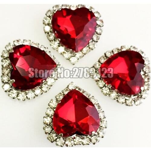 12mm 10pcs/20pcs Red heart shape Crystal buckle, high quality flatback Glass Crystal sew on rhinestones diy SKHY07
