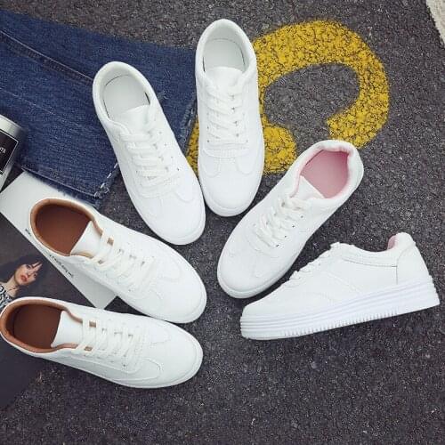 New Spring/Summer With White Shoes Woman Flat Leather Canvas Shoes Female White Board Shoes Casual Shoes Female Sneakers 2020