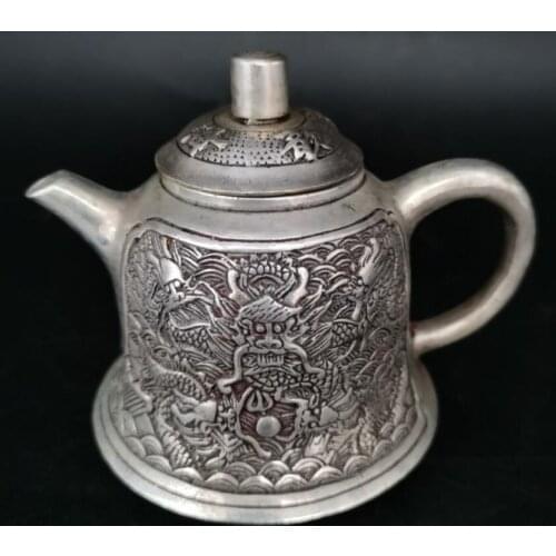 China White copper nine dragon wine pot crafts statue