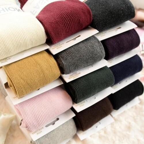 New Autumn Winter Tights Women Cotton Knitted Stockings Candy Color Women Warm Striped Tights 2 Designs Footless Tights