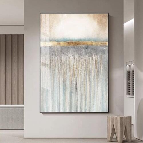 Fashion Abstract Gold Foil Line Handmade Oil Painting Canvas Paintings Wall Picture Wall Artwork For Living Room Decor No Frame