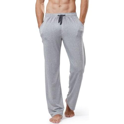 Mens Cotton Sleep Bottoms Comfortable Home Wear Man String Loose Pajamas Sleep Wear Pants Male Solid Breathable Lounge Pants