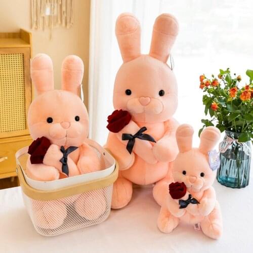 Stuffed Plush Rose Rabbit Toys Pillow Kawaii Sleeping Pillow Cute Rabbit Doll Plush Toy for Girls Birthday Christmas Present