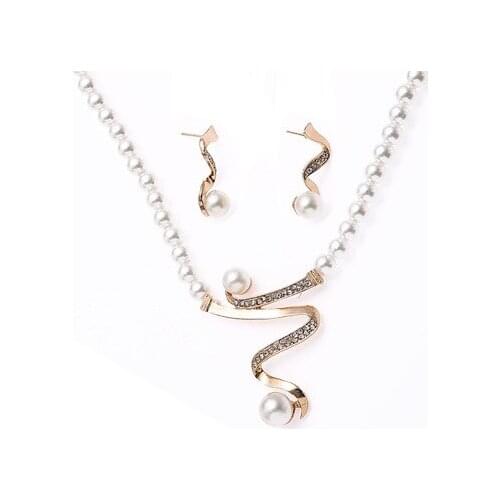 Bridal Pearl Necklace Earring Wedding Jewelry Set Auger Crystal Statement Necklace Earring Set For Women Gifts