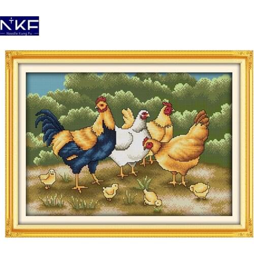 NKF Chickens foraging animal style hand made crafts beautiful cross designs Chinese cross stitch embroidery kits for kids