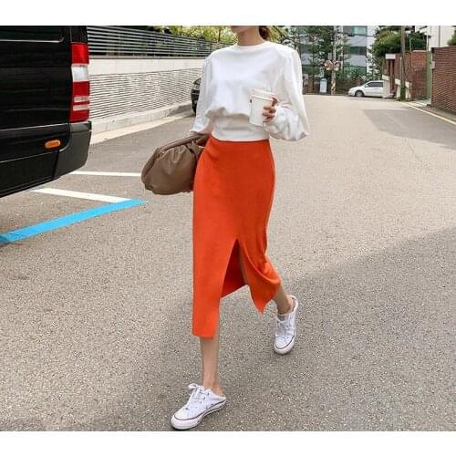 A line knit New New summer short Skirt Korean Skirt Midi long High Waist School Girl Skirt vintage Skirts summer Pleated