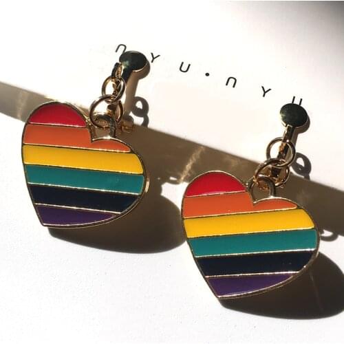 Rainbow heart Earrings No Hole Ear Clips Peach heart Clip On Earring Without Piercing Minimalist Earrings Jewelry CE507