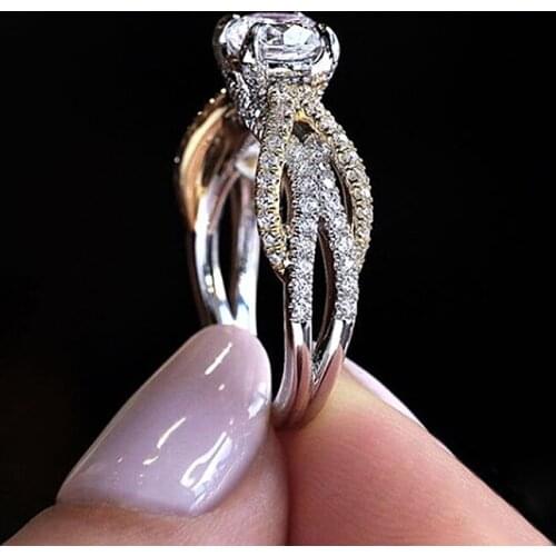 USTAR Luxury Shiny Cubic Zirconia Engagement Rings for women Rose gold/ Elegant wedding Rings Female Bijoux Bague Anel