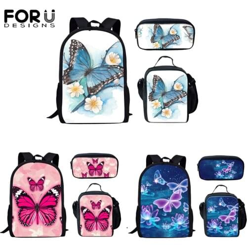 FORUDESIGNS Backpacks for Teenages Girls Art Butterfly With Flower Printing Children Kids School Bags Supplies 3D Mochilas