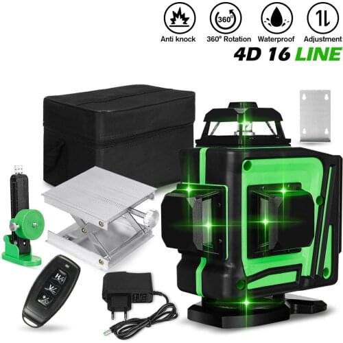 Laser Level 16 Lines 4D Self-Leveling 360 Horizontal And Vertical Cross Super Powerful Green Laser Beam Line